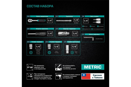 Купить Набор инструментов  1/4"  CrV  пластиковый кейс 57 предметов Stels фото №13