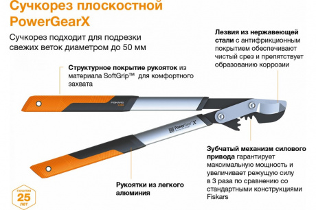 Купить Сучкорез Fiskars плоскостной PowerGearX,средний LX94   1020187 фото №5